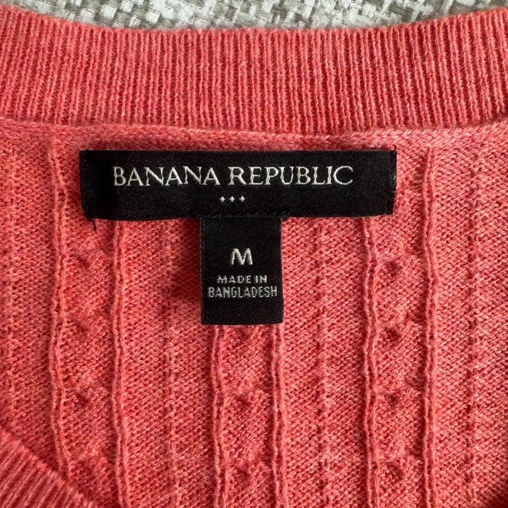 Banana Republic Cable Knit Sweater Coral Pink Jumper Round Neck Pullover Size‎ M